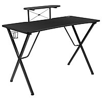 Flash Furniture Mallot Black Gaming Desk with Cup Holder, Headphone Hook, and Monitor/Smartphone Stand Black 51.5"