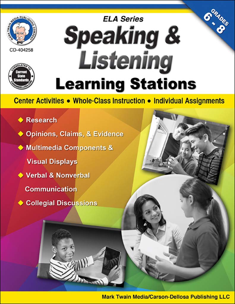 Mark Twain Speaking and Listening Learning Stations Workbook, Social Emotional Learning for Grades 6-8, Center Activities