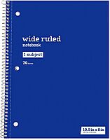 Just Basics® Spiral Notebook, 7 1/2" x 10 1/2", Wide Ruled, 140 Pages (70 Sheets), Blue
