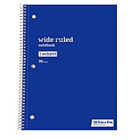 Just Basics® Spiral Notebook, 7 1/2" x 10 1/2", Wide Ruled, 140 Pages (70 Sheets), Blue
