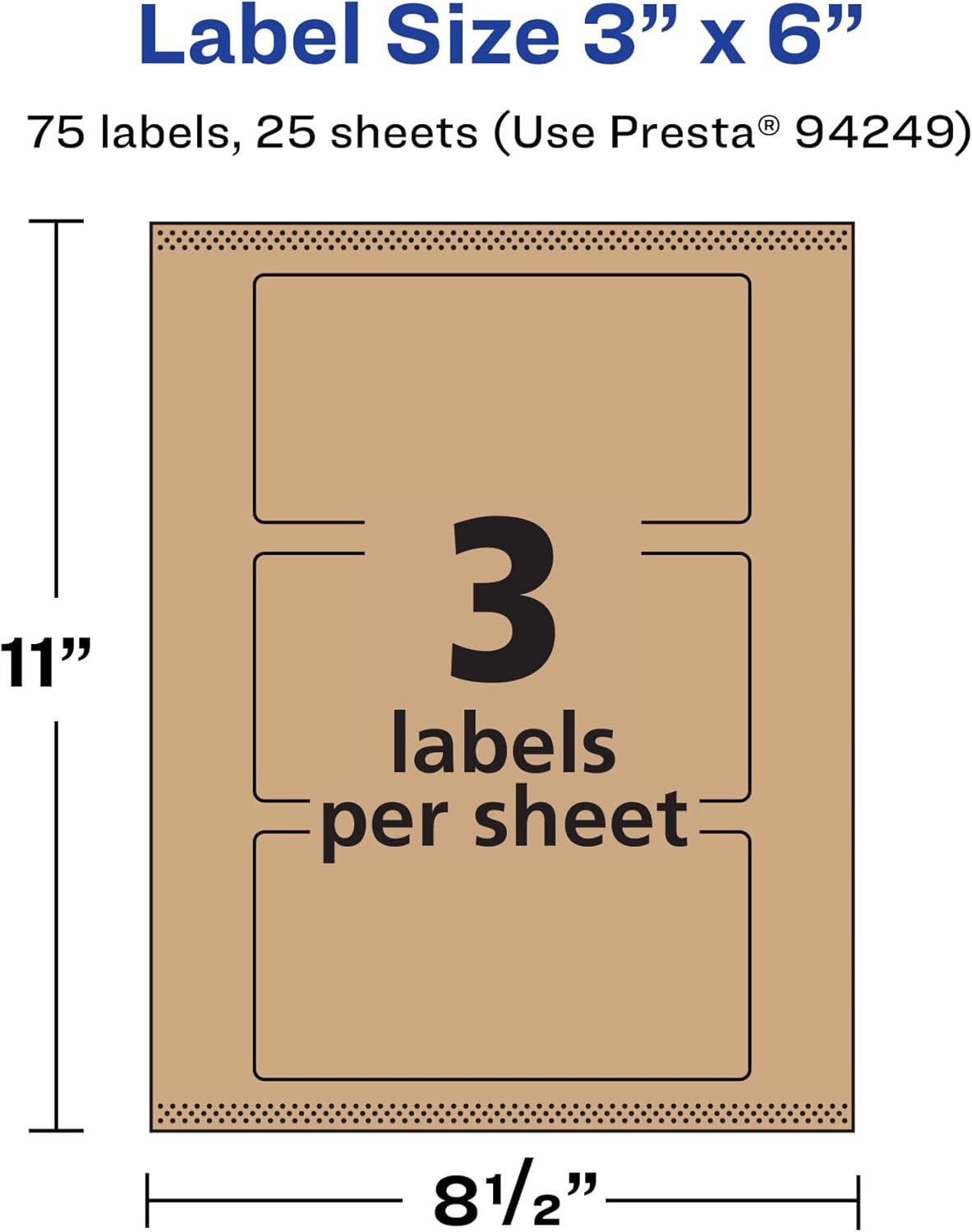 AVERY Kraft Brown Rectangle Labels, Sure Feed Technology, 3" x 6", Print-to-The-Edge, Laser/Inkjet Printable