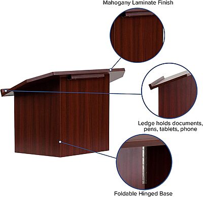 Flash Furniture Mysta Foldable Tabletop Lectern, 27W x 16.25D x 19H - Mahogany