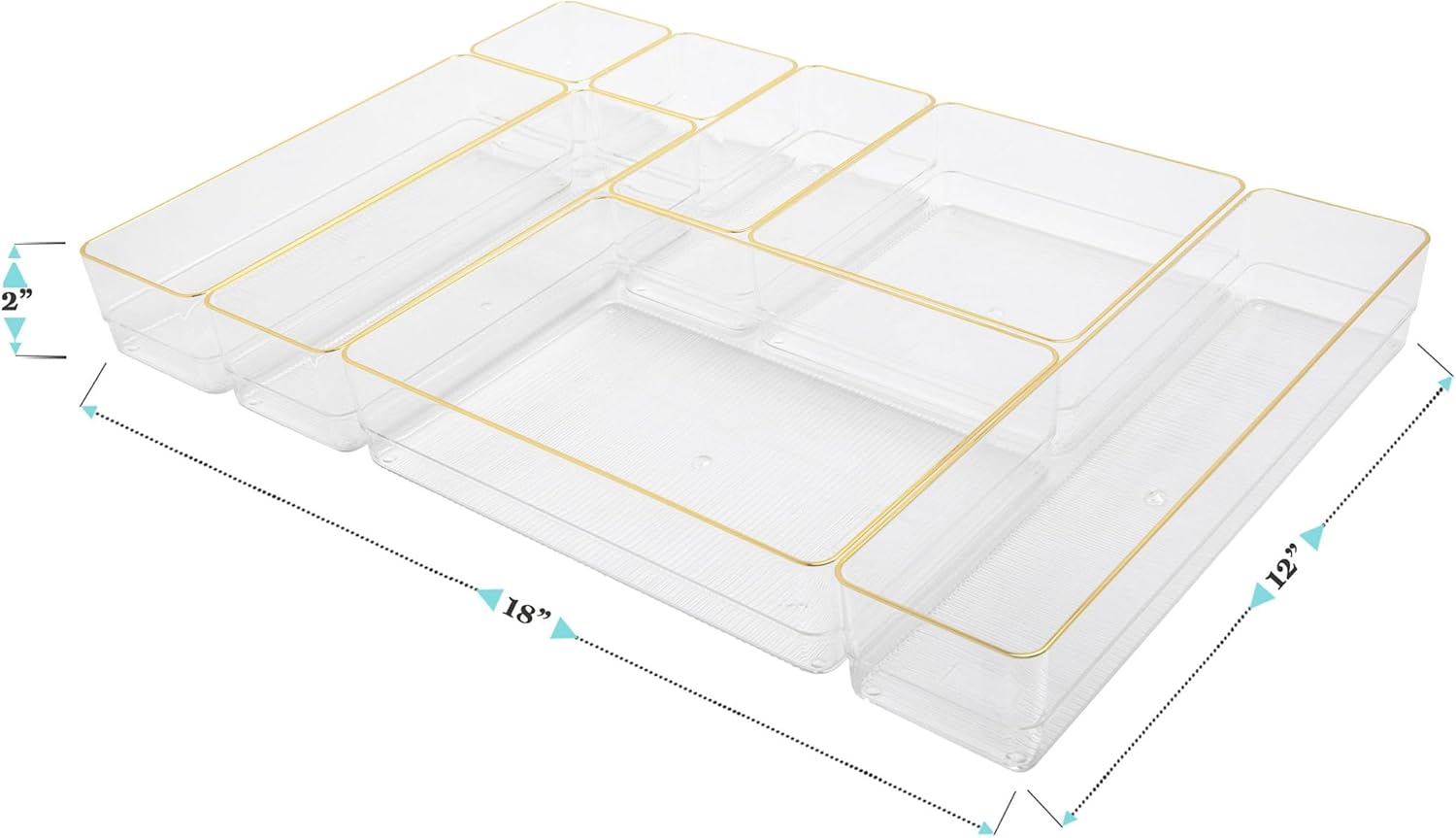 MARTHA STEWART Kerry Plastic Stackable Office Desk Drawer Organizers with Gold Trim