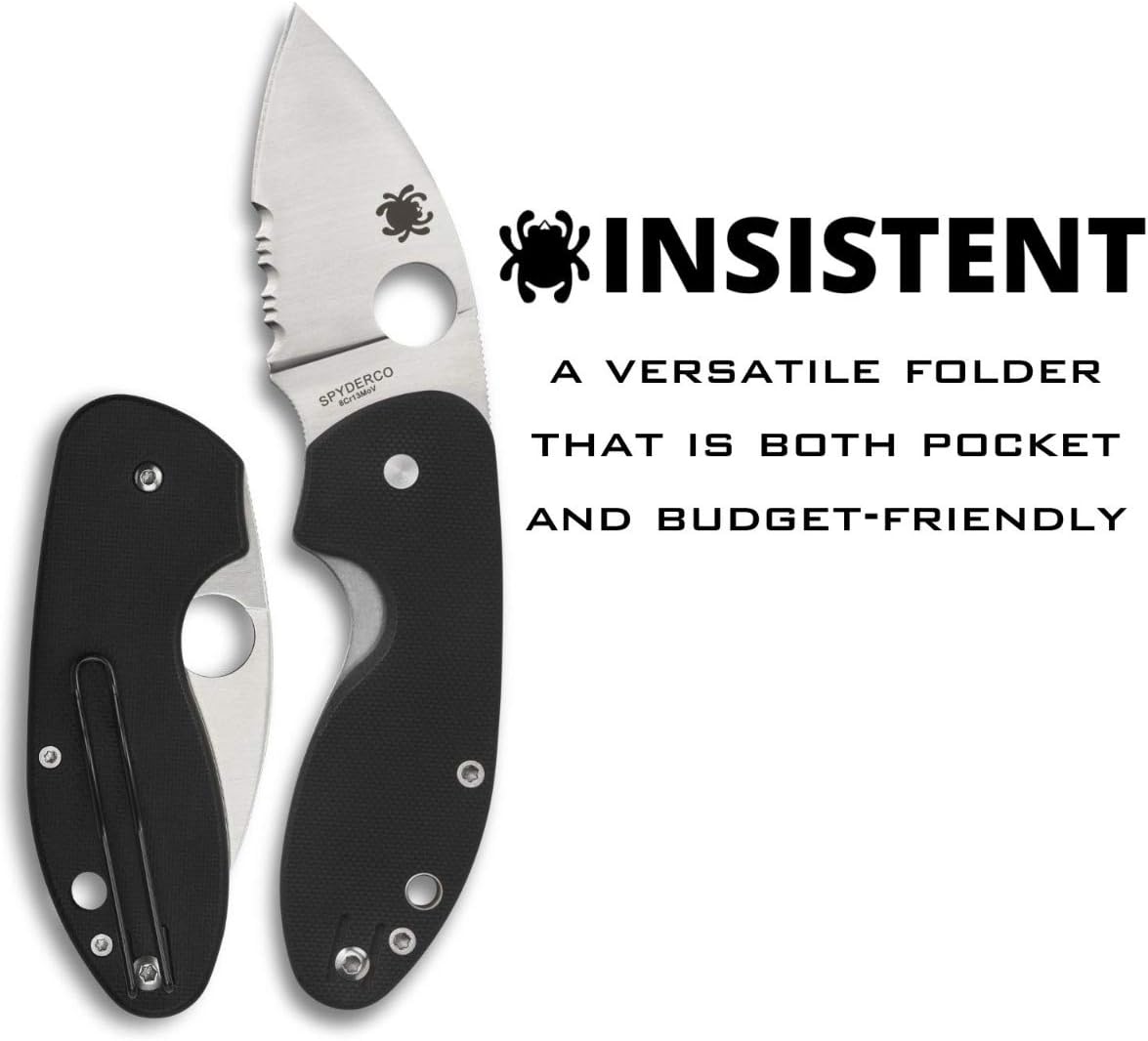 Spyderco Insistent Folding Knife - Black G-10 Handle with CombinationEdge, Full-Flat