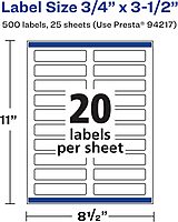 Avery Matte White Rectangle Labels, Sure Feed Technology, 0.75" x 3.5"