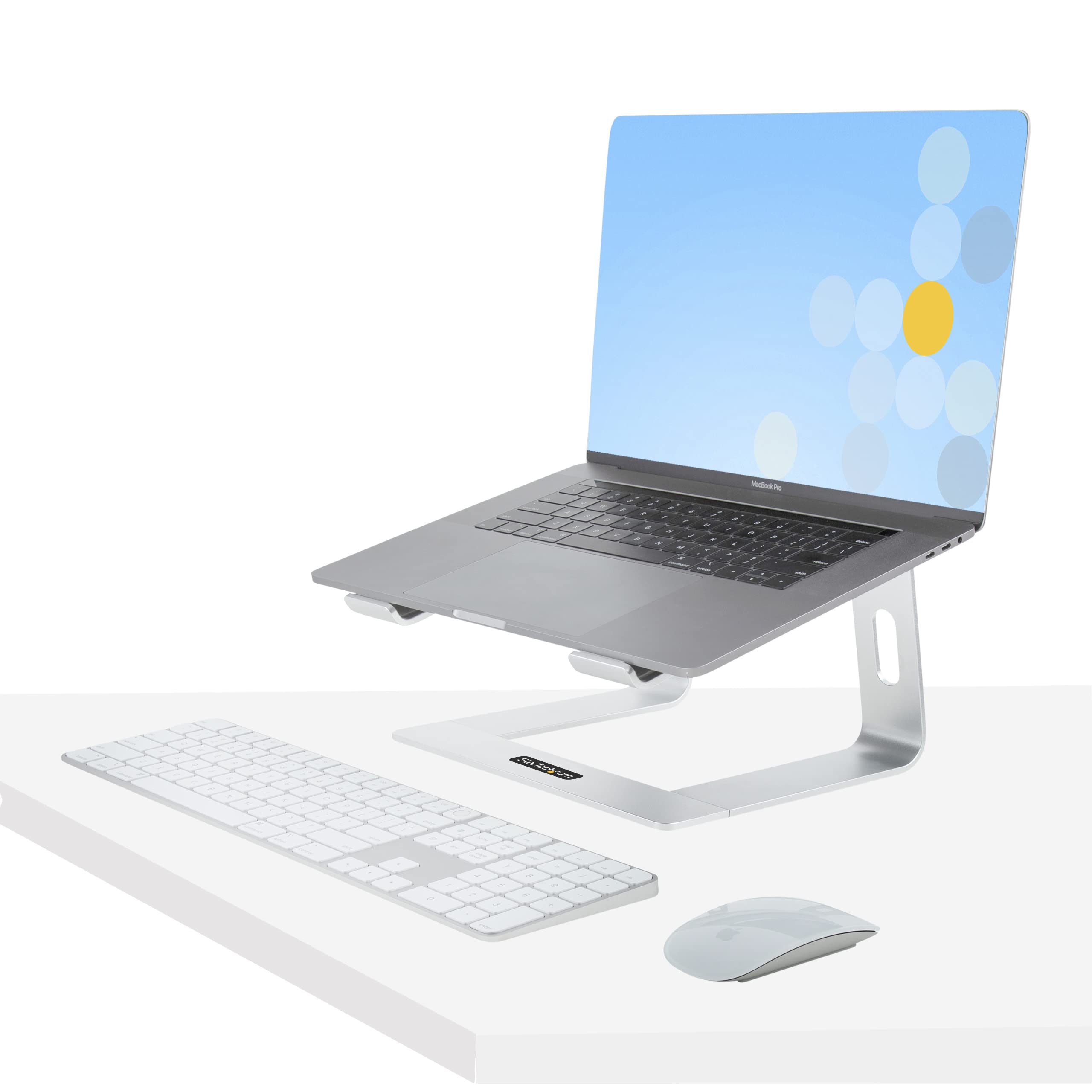 StarTech.com Laptop Stand for Desk, Supports 5kg/11lb, Aluminum, Silver, Ergonomic Laptop Riser, Portable Laptop Holder