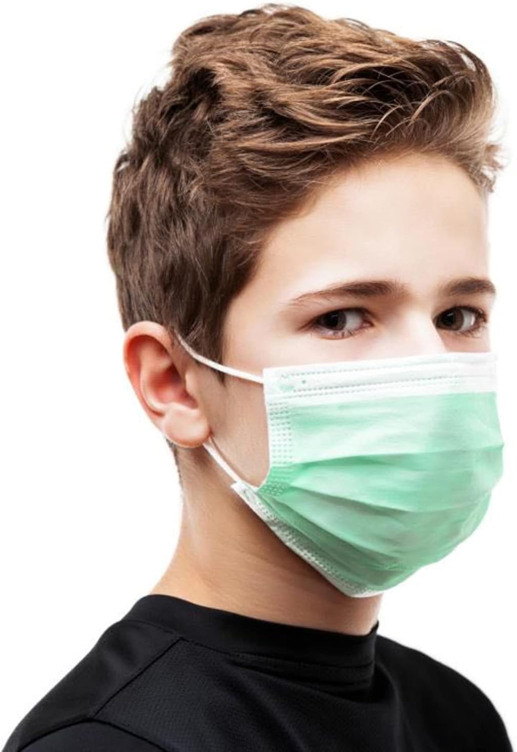 Kata 3-Ply Pleated Disposable Children's Face Masks, One Size, Green, Box Of 50 Masks