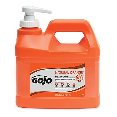 GOJO NATURAL ORANGE Pumice Hand Cleaner, 1/2 Gallon Quick Acting Lotion Hand Cleaner with Pumice Pump Bottle (Pack of 1)– 0958-04 Orange Citrus 64 Fl Oz (Pack of 1)