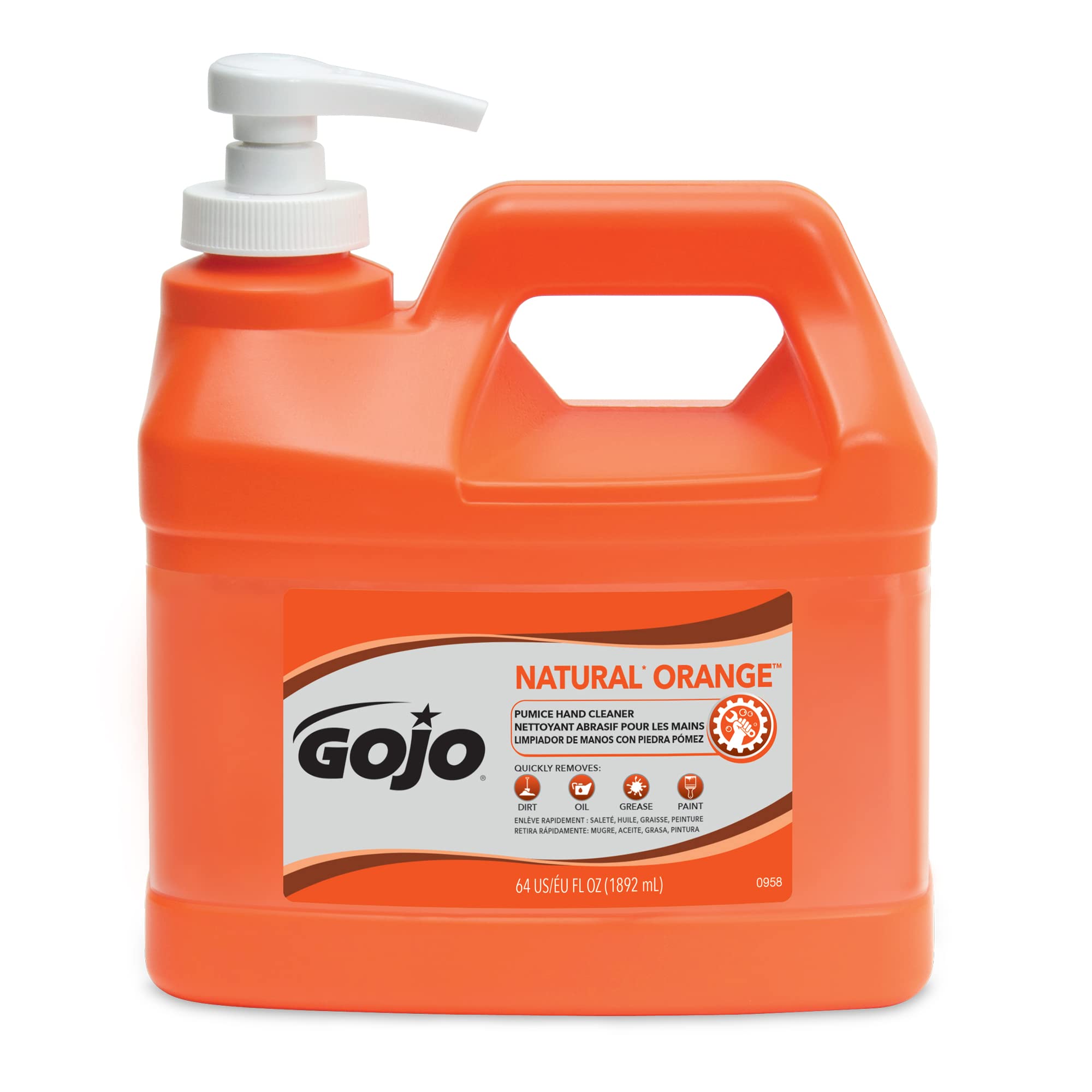 GOJO NATURAL ORANGE Pumice Hand Cleaner, 1/2 Gallon Quick Acting Lotion Hand Cleaner with Pumice Pump Bottle (Pack of 1)