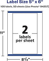 Avery Matte White Rectangle Labels, Sure Feed Technology, 5" x 6"