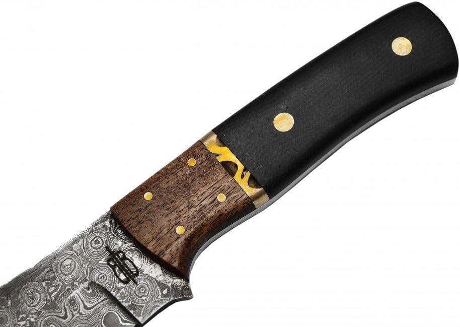 BucknBear Sharp Custom Handmade 1095 Rain Drop Damascus Fixed Blade Hunting Knife with Leather Sheath (Micarta/Wood Handle)