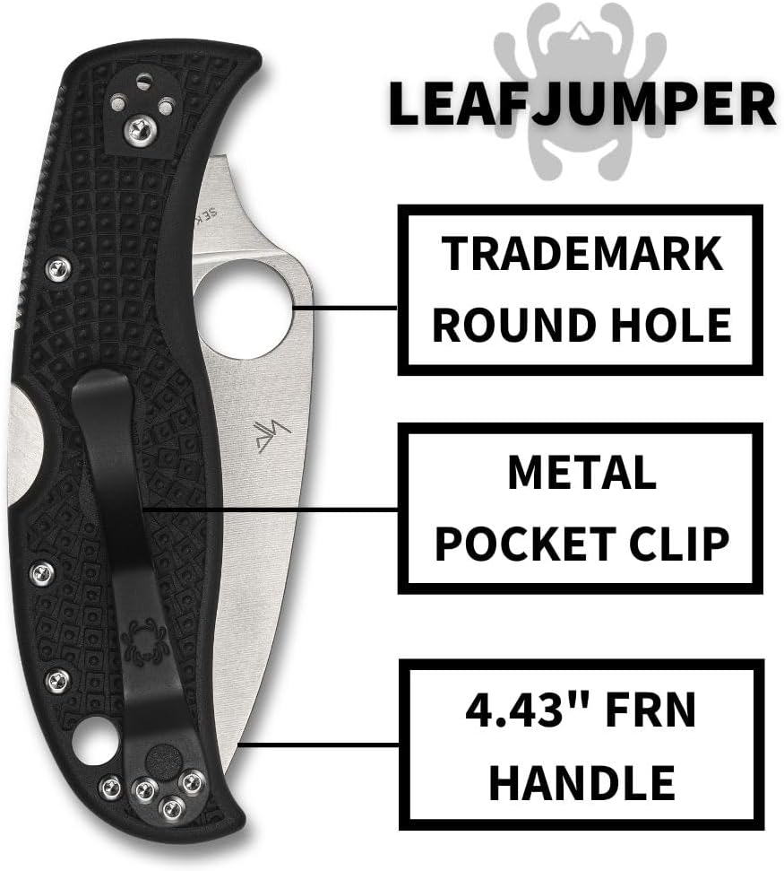Spyderco Leafjumper Lightweight Mid-Sized Pocket Knife with VG-10 Stainless Steel and Black FRN Handle - PlainEdge - C262BK