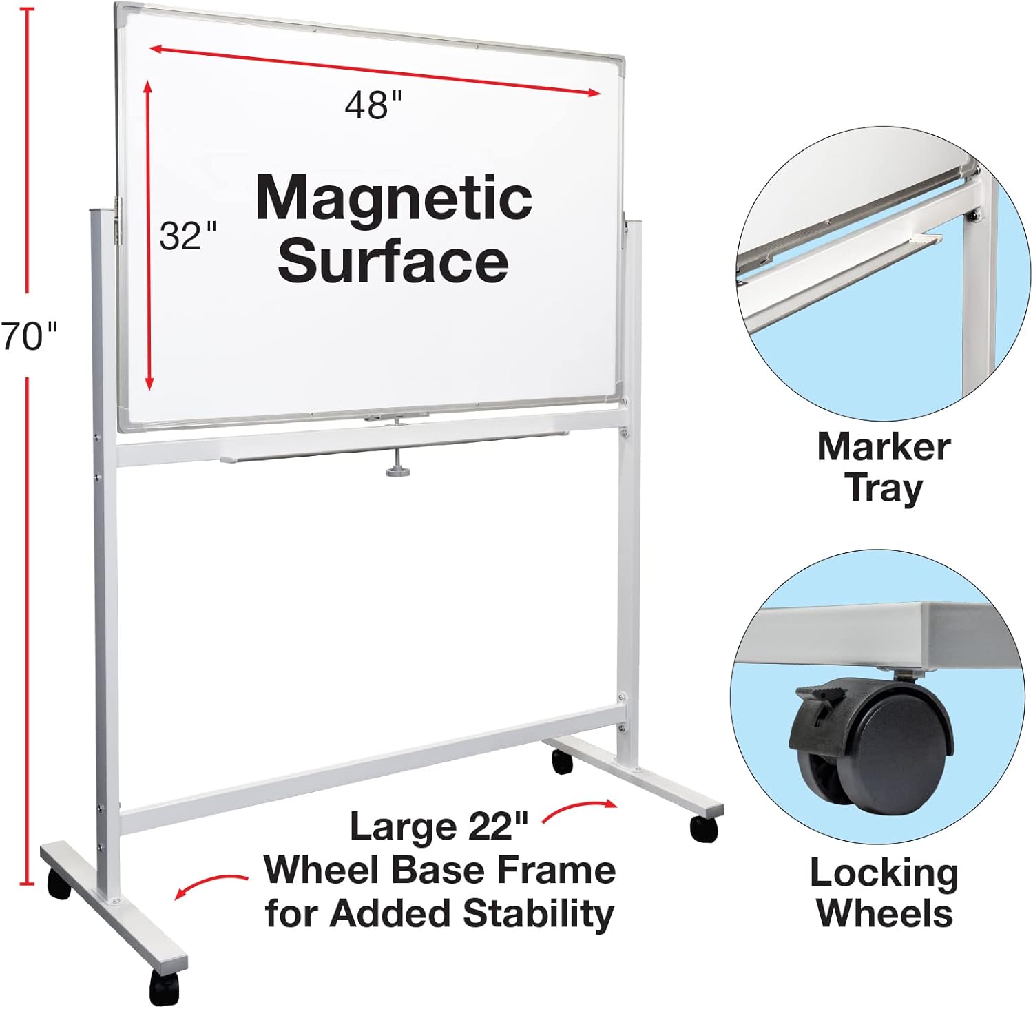 Excello Global Products 48"x32" Reversible Magnetic Dry-Erase Whiteboard on Wheels