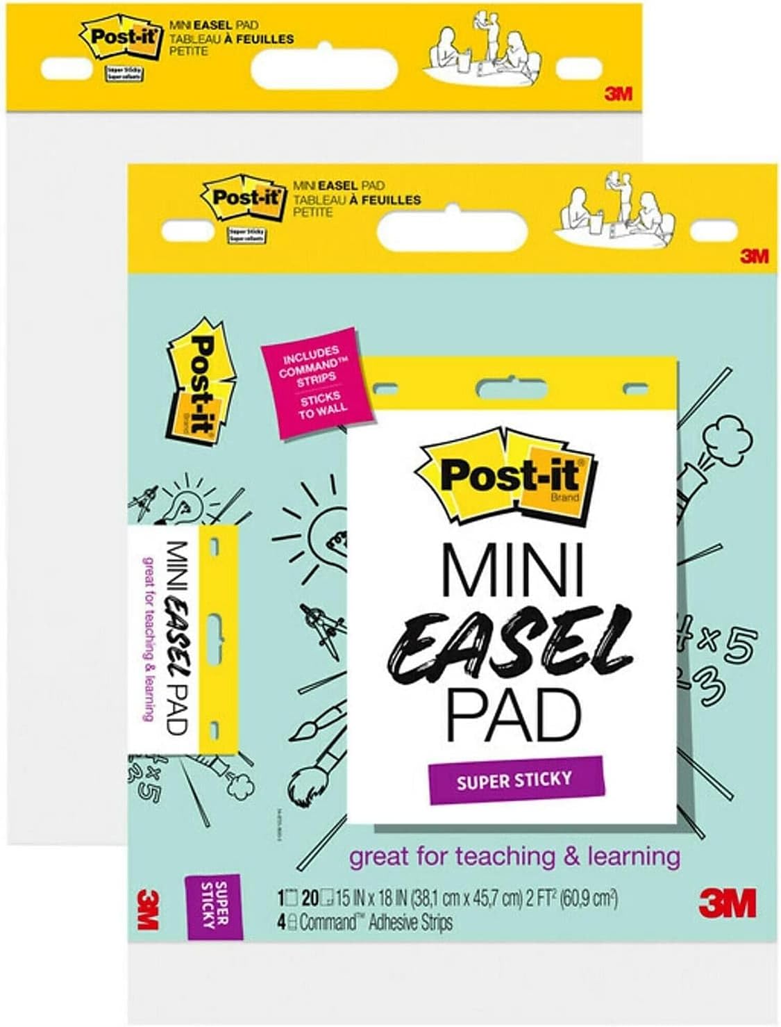 Post-it Super Sticky Mini Easel Pads, 15in x 18in, 2 Pads, 20 Sheets/Pad, School Supplies for Classrooms, White