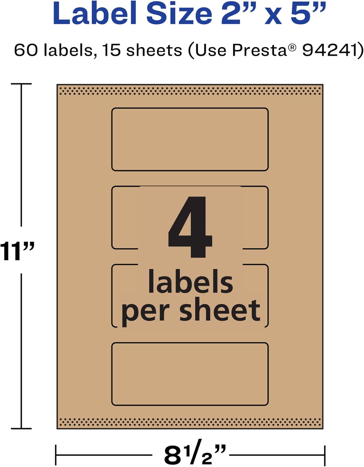 Avery Kraft Brown Rectangle Labels, Sure Feed Technology, 2" x 5", 60 Kraft Brown Labels, Print-to-The-Edge