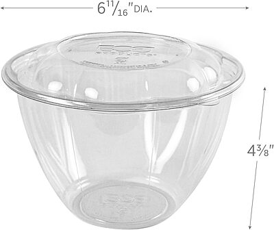 ECO-PRODUCTS Compostable Clear PLA Salad Bowls with Lids, Case of 150