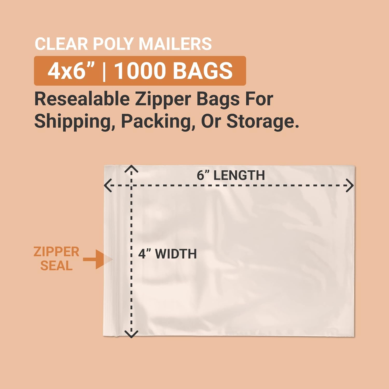 AVIDITI Clear Poly Bag Mailers 4"L x 6"W, Small 1000-Pack Bulk | Plastic Resealable Zipper Polybags for Small Business
