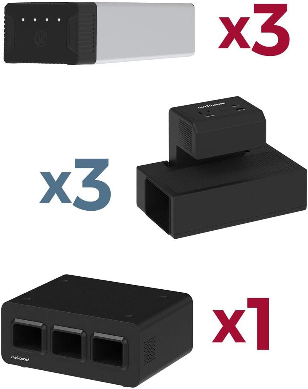 EdgePower – 3 Battery Kit – Clamp-On Portable Battery Charging Station – Cordless Power Solution for Classrooms and Offices