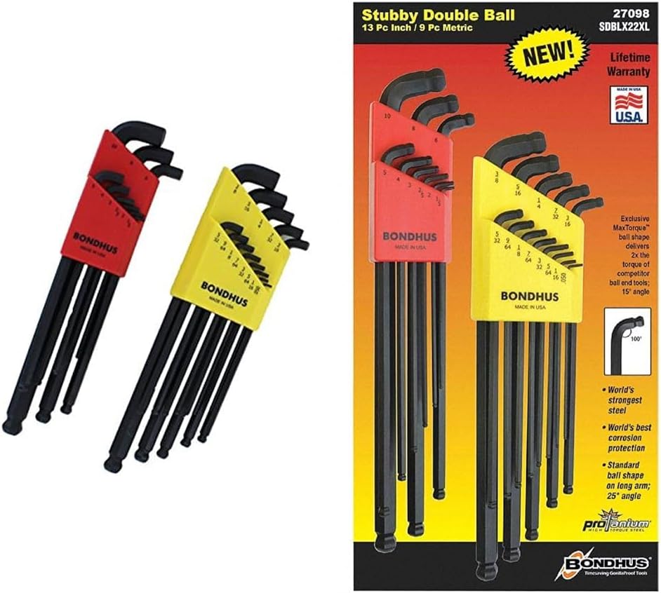 Bondhus 0.050-3/8" & 1.5-10mm Stubby Ball End Hex Key 22pc & 13pc Double Pack Hex Key Double Pack + Double Pk
