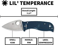 Spyderco Knives Lil Temperance 3 C69PBL3K390 Blue FRN and K390 Steel Pocket Knife