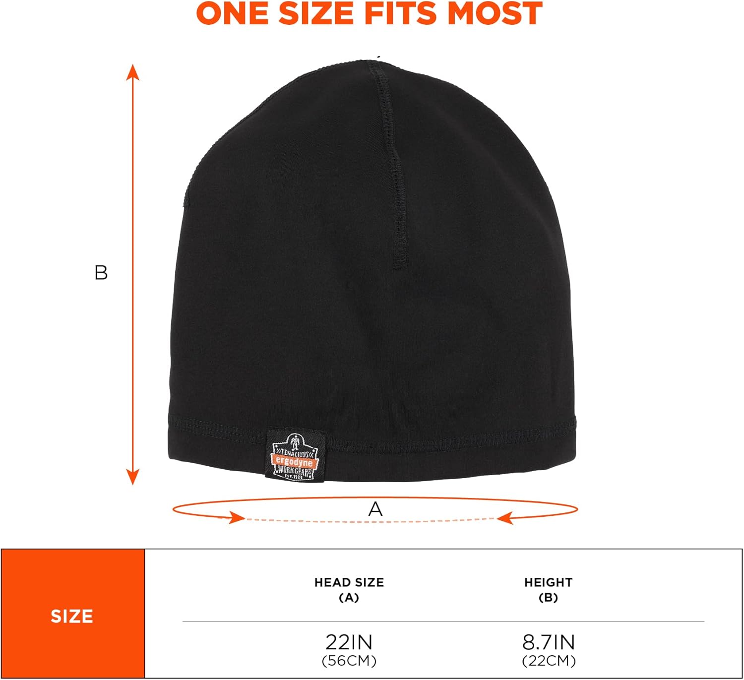 Ergodyne Standard Winter Skull Cap Helmet Liner, Black, One Size