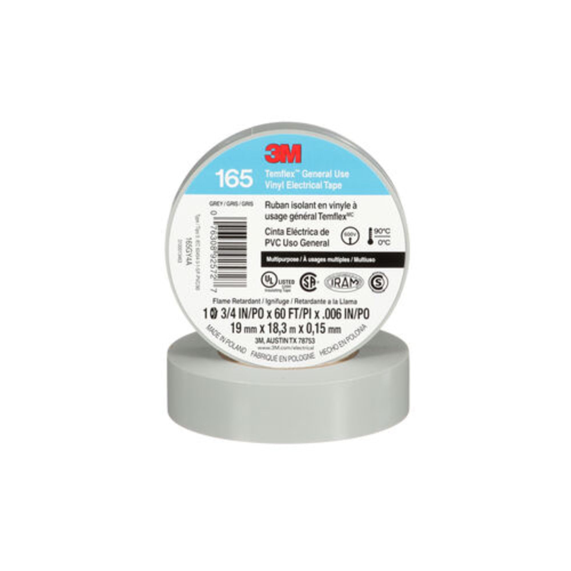 Electrical Tape: 3/4" Wide, 60' Long, 6 mil Thick, Gray