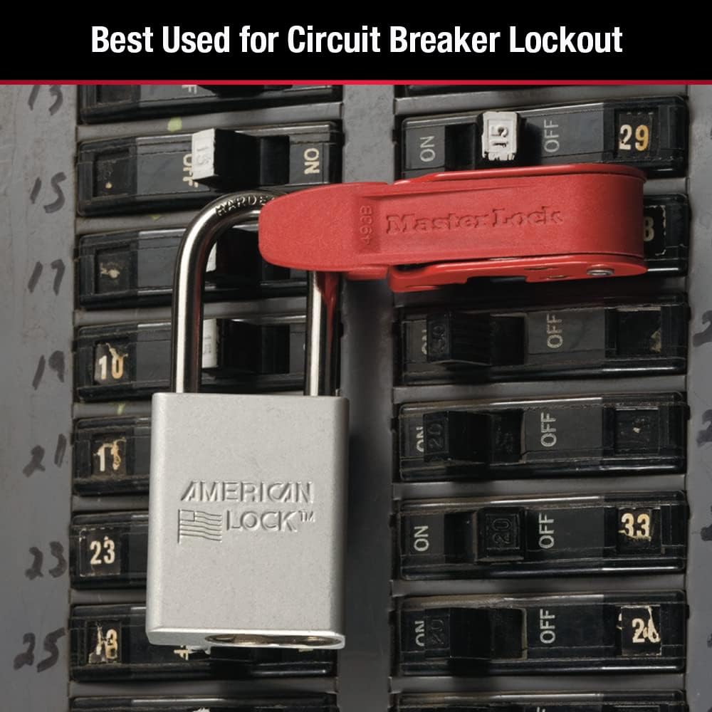 Master Lock Red Electrical Box Circuit Breaker Lockout, Tagout Breaker Box Lock for Standard Single and Double Toggles