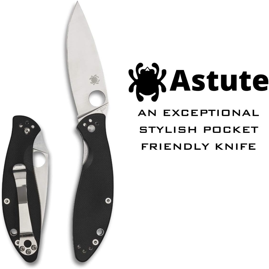 Spyderco Astute Value Knife with 3.02" Stainless Steel Blade and Durable Black G-10 - PlainEdge - C252GP