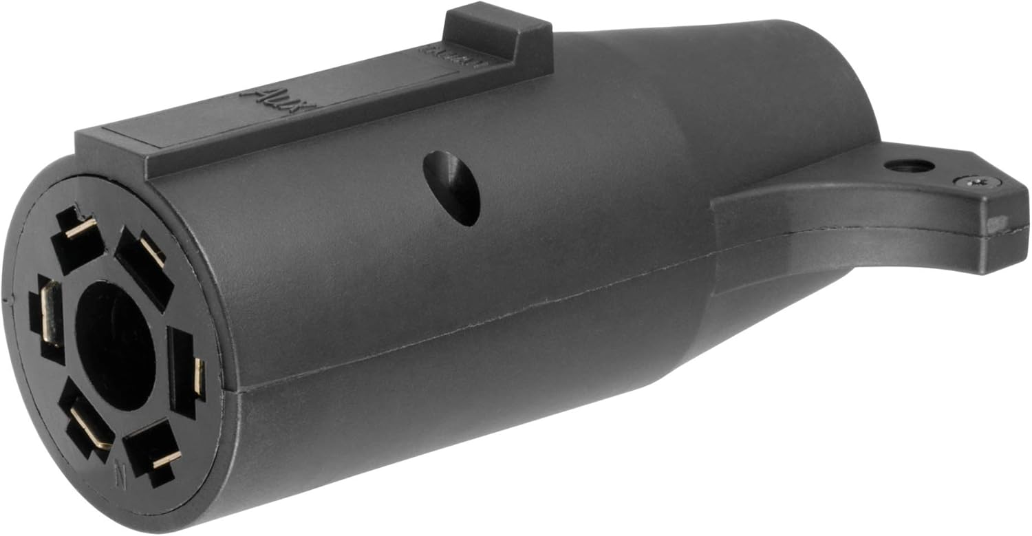 CURT 57261 7-Way RV Blade Vehicle-Side to 6-Way Round Trailer Wiring Adapter, Center Pin Auxiliary Power