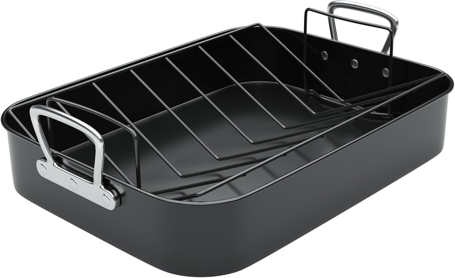 Gibson Home French Roaster 2 Piece Carbon Steel Indoor Oven Baking Roasting Non Stick Turkey Chicken with Roast V Rack, Black