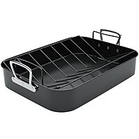 Gibson Home French Roaster 2 Piece Carbon Steel Indoor Oven Baking Roasting Non Stick Turkey Chicken with Roast V Rack, Black