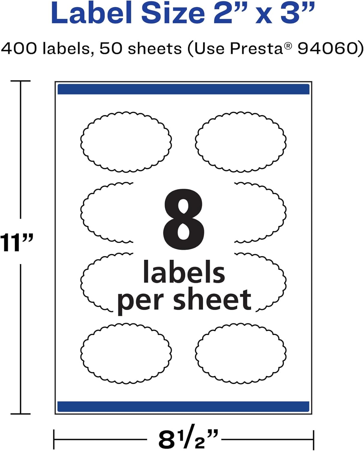 AVERY Durable Waterproof Oval Scalloped Labels, Sure Feed Technology, 2" x 3"