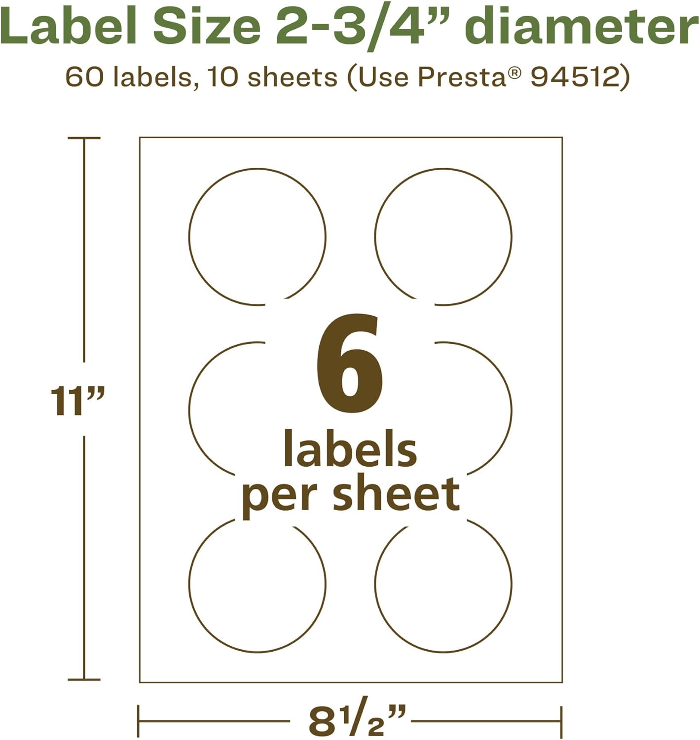 Avery EcoFriendly Matte White Recycled Round Labels, 2.75" Diameter, Print-to-The-Edge, Permanent Adhesive