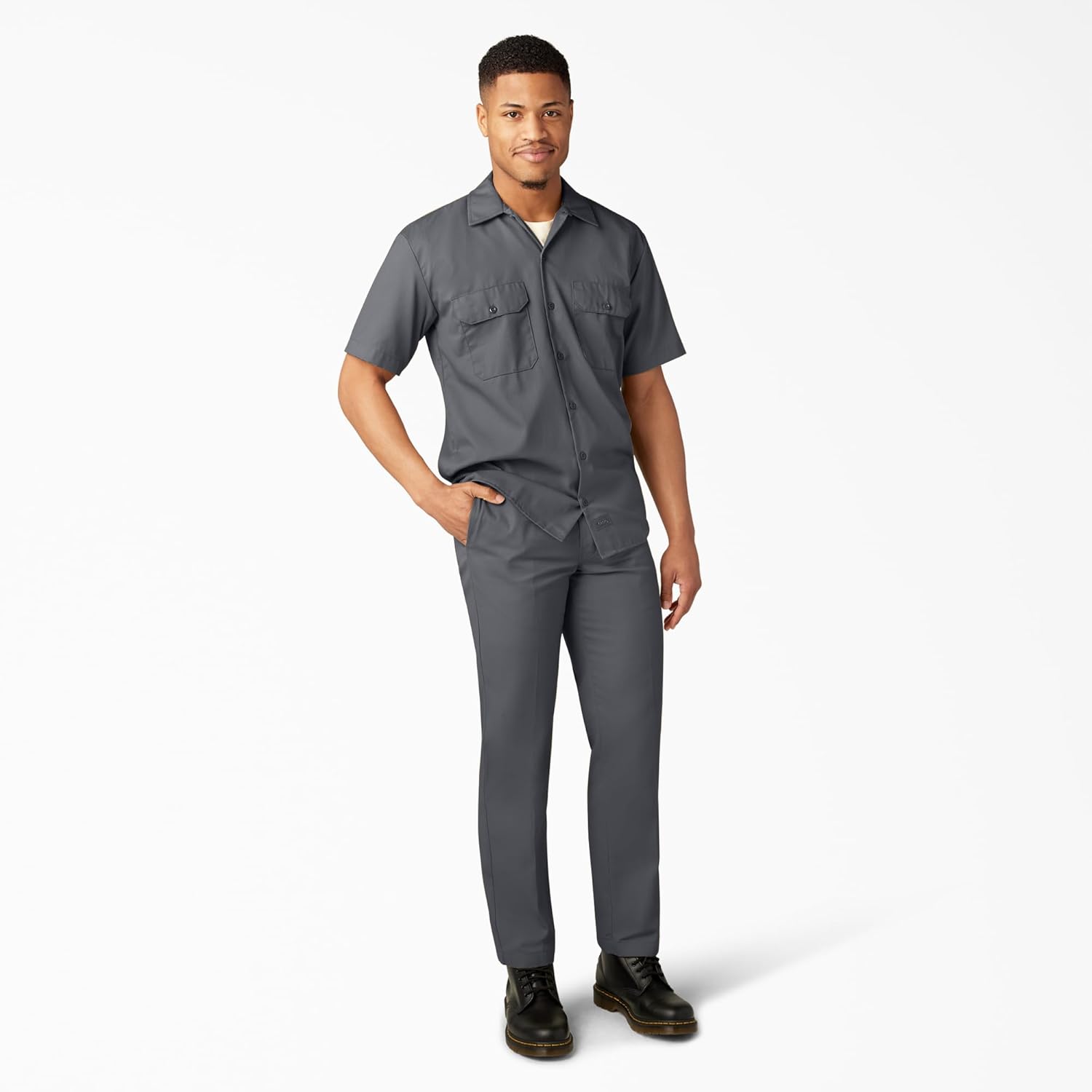 DICKIES Men's Short Sleeve Twill Work Shirt - Button-Front