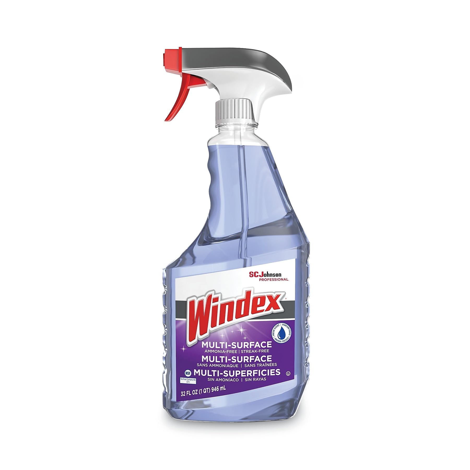 Windex Non-Ammoniated Cleaner - 32 fl oz (1 quart) - Non Ammoniated, Streak-free, Refillable - Purple Trigger Bottle - 1 Each
