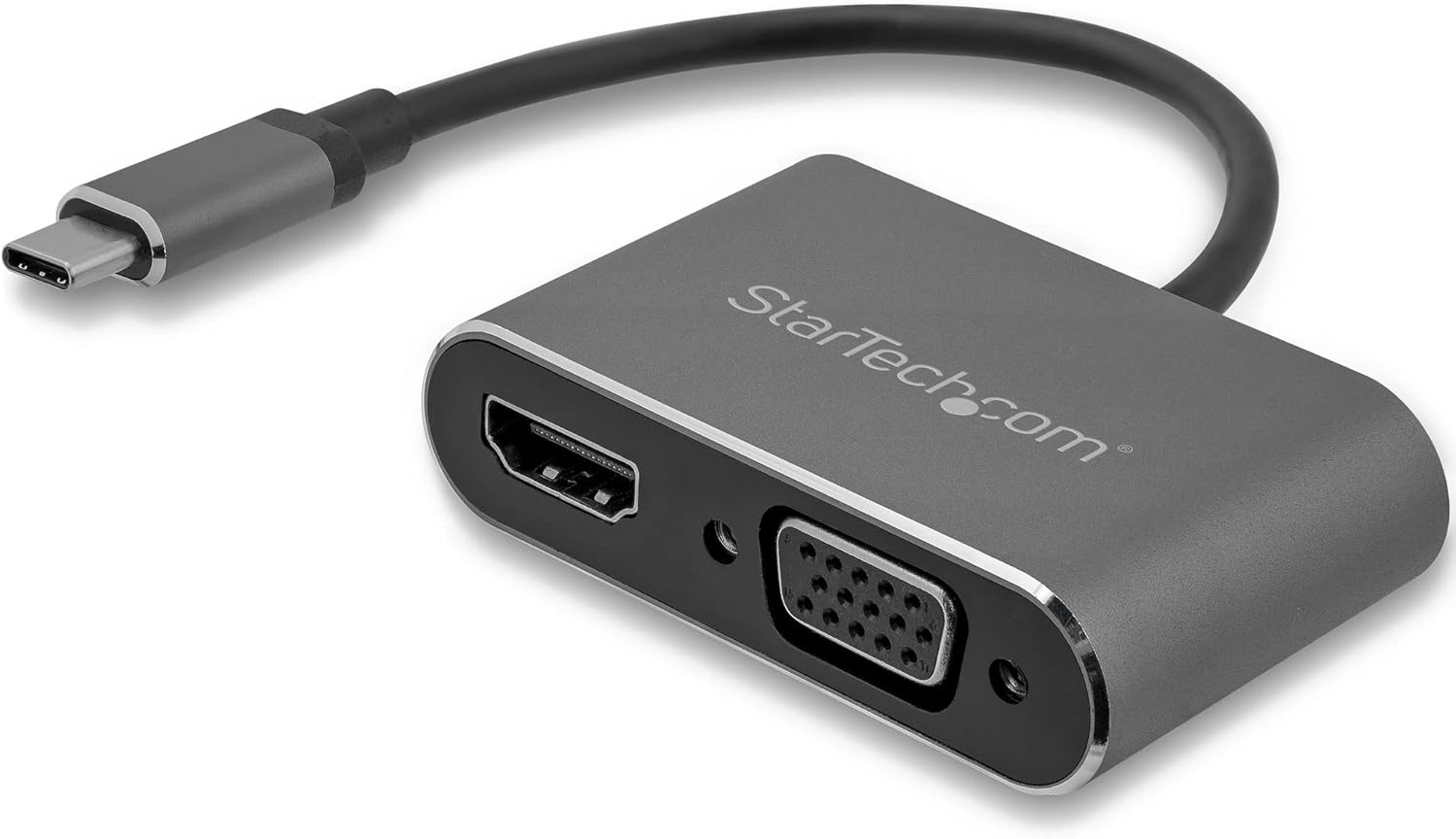 StarTech.com USB-C to VGA and HDMI Adapter - 2-in-1 - 4K 30Hz - Space Grey - Windows & Mac Compatible (CDP2HDVGA)