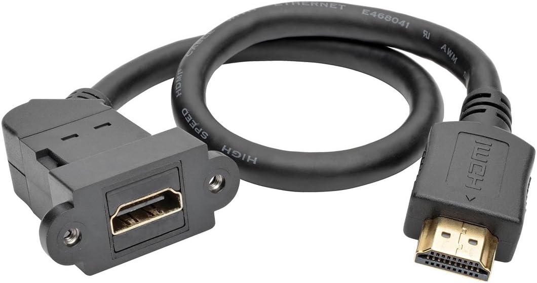 Tripp Lite High-Speed HDMI with Ethernet All-in-One Keystone/Panel Mount Extension Cable (M/F), Angled Connector