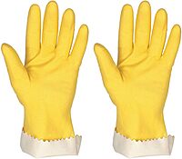 MCR Safety 5299P 10-1/2-Inch Flock Lined Latex Scalloped Cuff Seamless Rubber Gloves, Yellow, X-Large, 1-Pair
