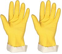 MCR Safety 5299P 10-1/2-Inch Flock Lined Latex Scalloped Cuff Seamless Rubber Gloves, Yellow, X-Large, 1-Pair