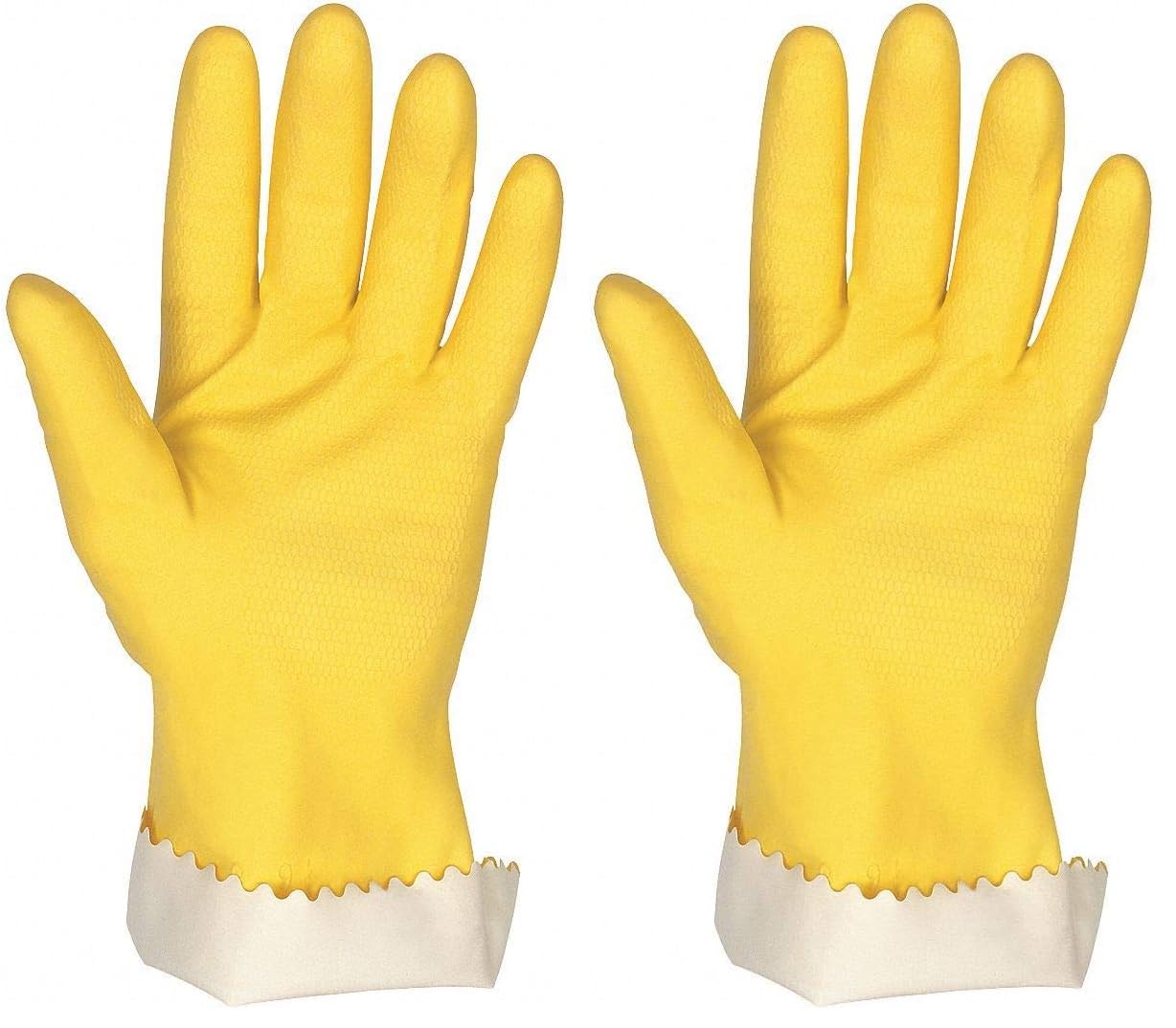 MCR Safety 5299P 10-1/2-Inch Flock Lined Latex Scalloped Cuff Seamless Rubber Gloves, Yellow, X-Large, 1-Pair