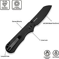 CIVIVI Crabby Pocket Knife, EDC Folding Knife for Men Women with Swedish 14C28N Blade Contoured Micarta Handle, Designed by Ken Onion Jr. C24055-3 Black