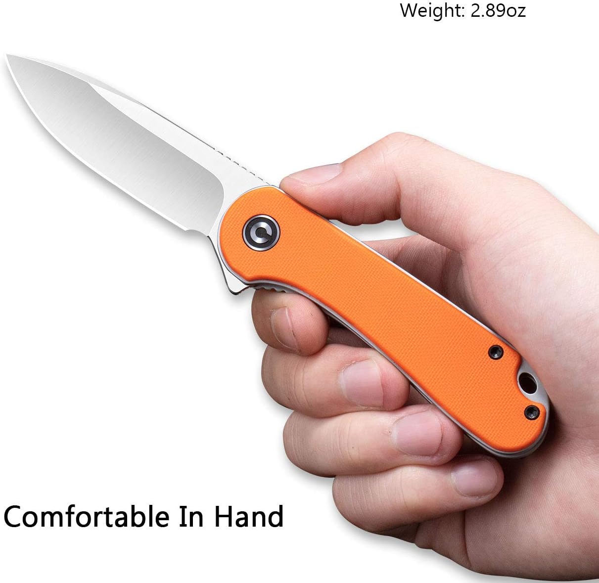 CIVIVI Elementum Folding Pocket Knife, 2.96" D2 Satin Blade,G-10 Handles, Liner Lock, Deep Carry Pocket Clip C907R (Orange)