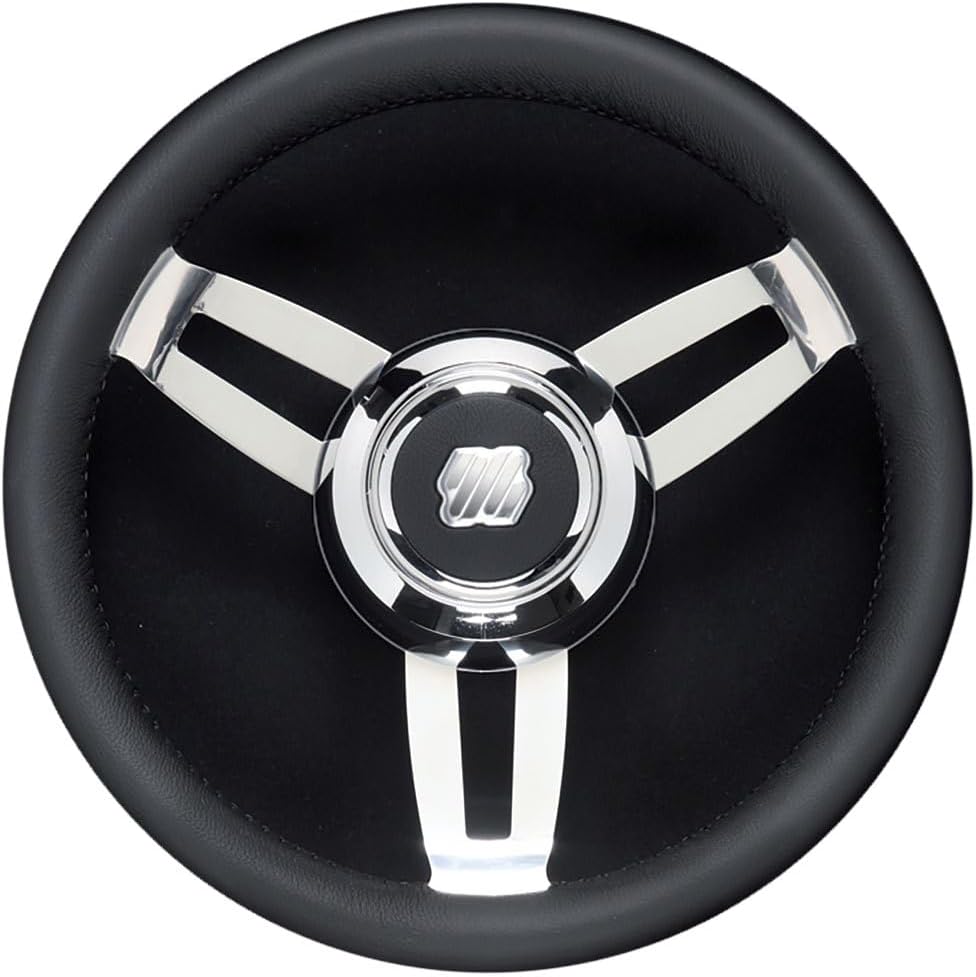 Uflex Morosini 13.8" Steering Wheel - Black Polyurethane w/Stainless Steel Spokes & Chrome Hub