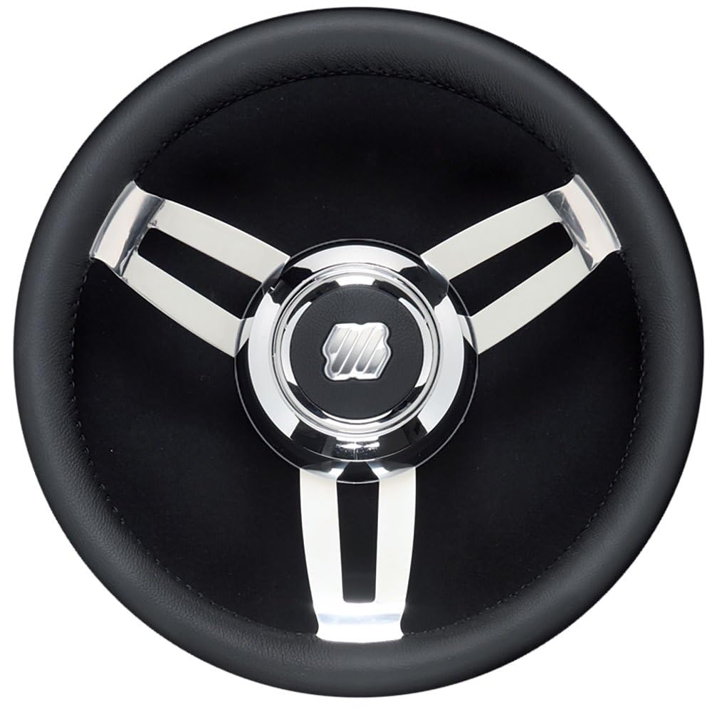 Uflex Morosini 13.8" Steering Wheel - Black Polyurethane w/Stainless Steel Spokes & Chrome Hub