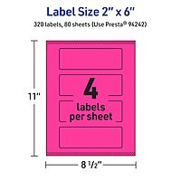 AVERY Printable Rectangle Labels, Sure Feed Technology, 2" x 6", Neon Magenta, Print-to-The-Edge, Laser/Inkjet Printable