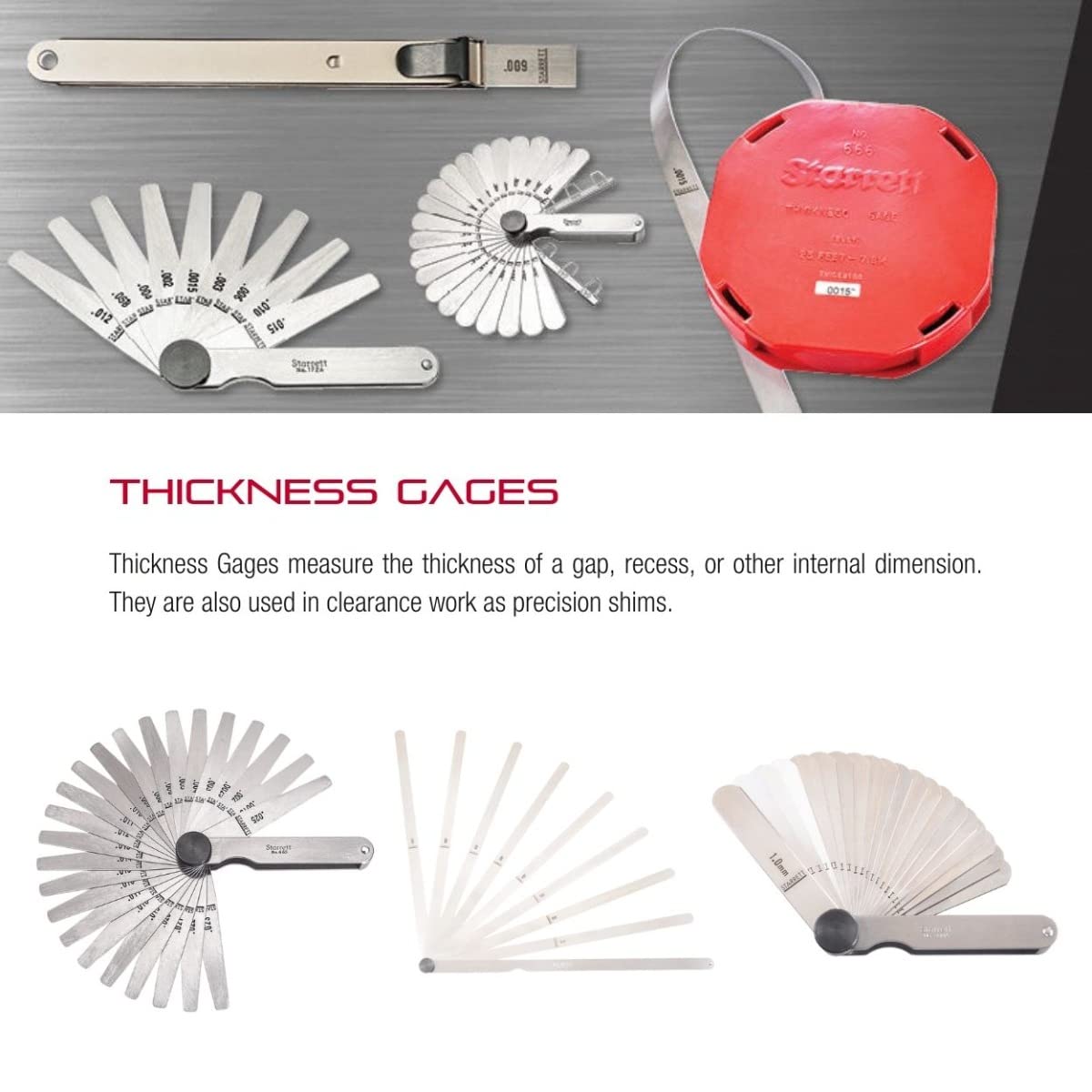 Starrett Tempered Steel English Thickness Gage with Easily Removed Leaves - Ideal for Carpenters and Home Improvement