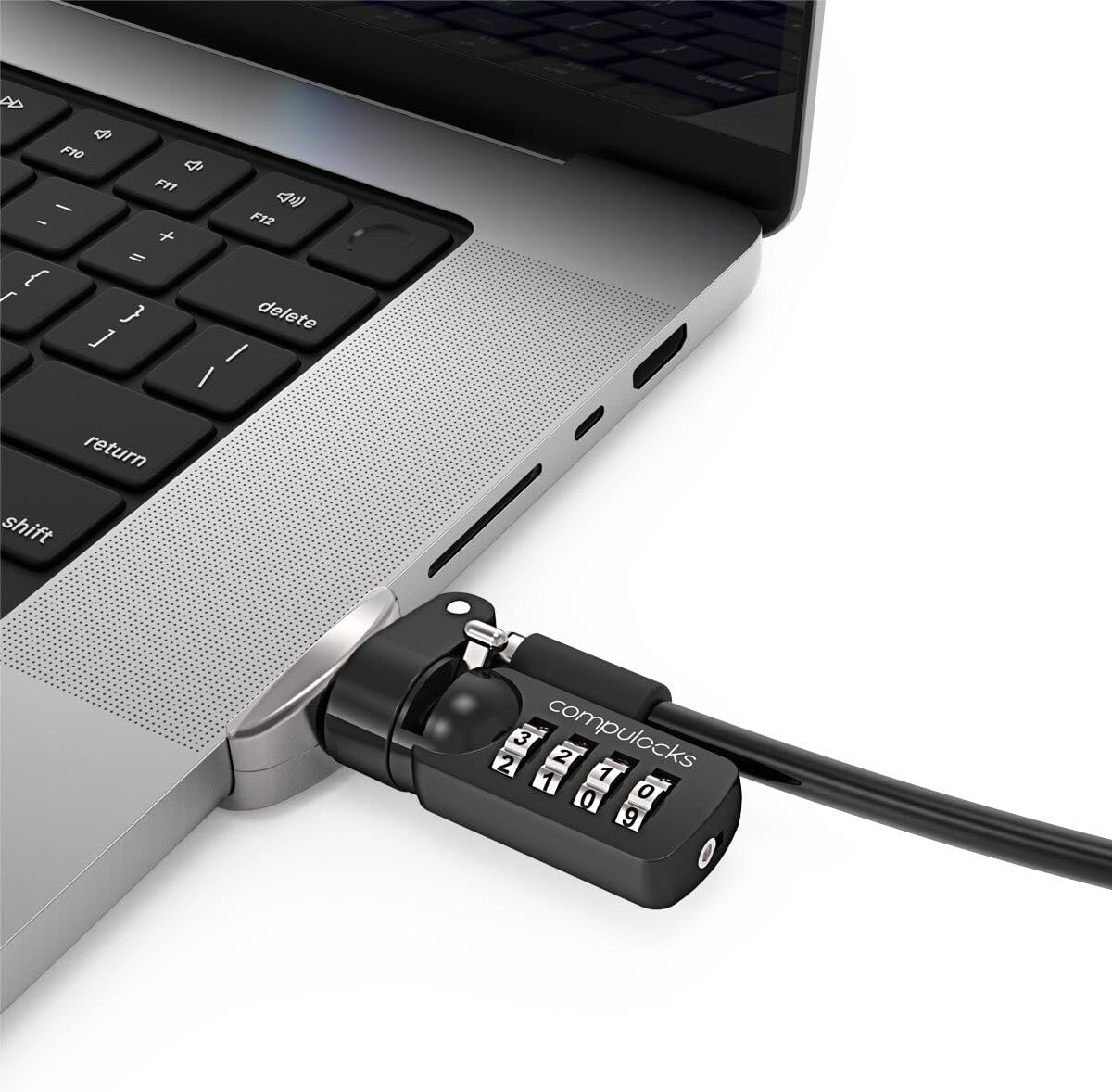 Compulocks Ledge Lock Adapter for MacBook Pro 16" M1, M2, M3, & M4 with Combination Cable Lock Silver