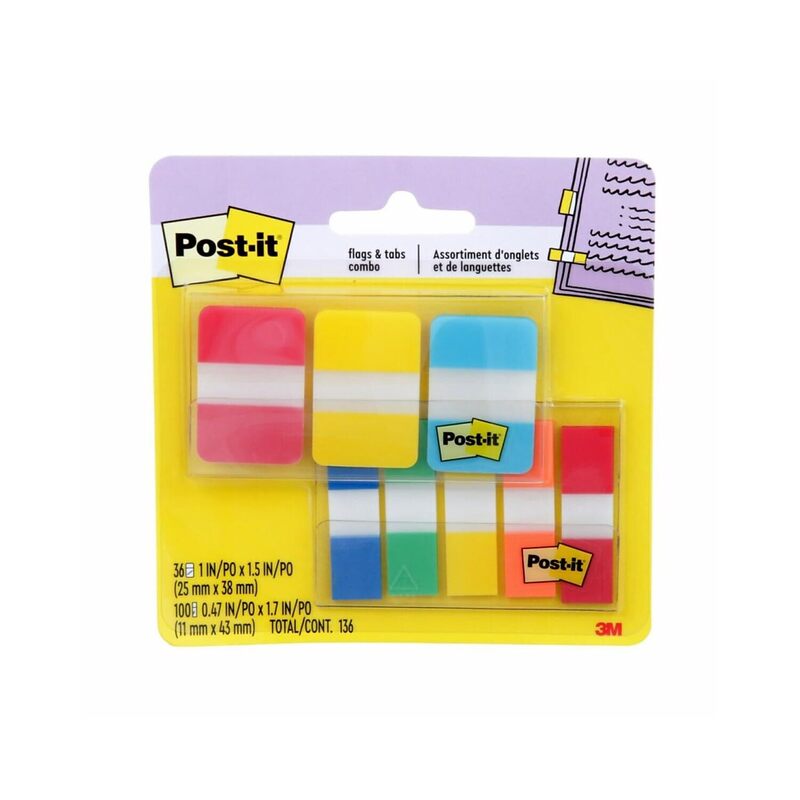 Post-it 7100194200 Flags and Tabs Value Combo, Assorted Colors, Pack of 136