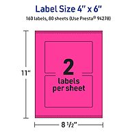 Avery Printable Rectangle Labels, Sure Feed Technology, 4" x 6", Neon Magenta, Print-to-The-Edge, Laser/Inkjet Printable