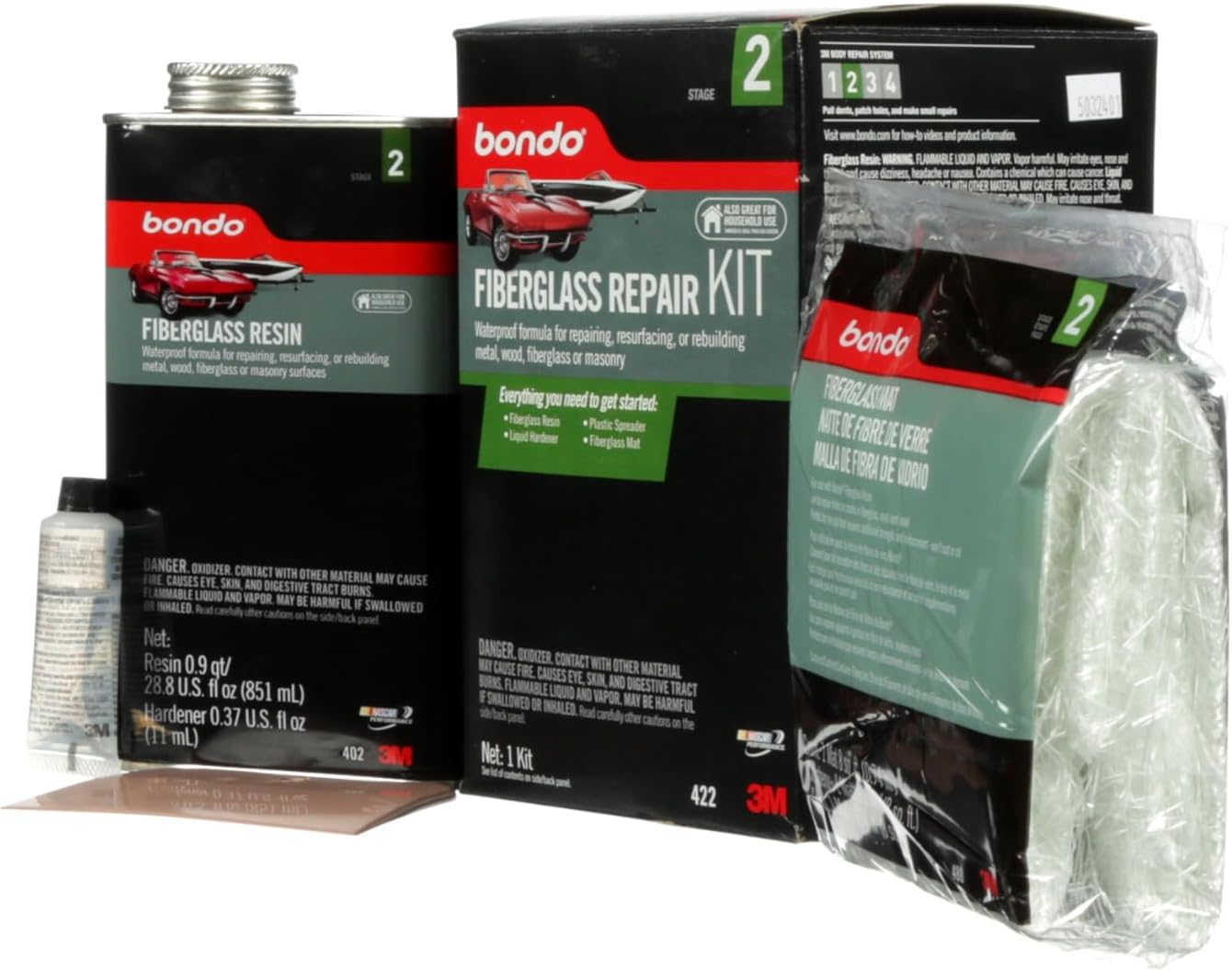 Bondo Fiberglass Resin Repair Kit, 00422, 0.9 Quart
